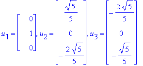 u[1] = matrix([[0], [1], [0]]), u[2] = matrix([[1/5*5^(1/2)], [0], [-2/5*5^(1/2)]]), u[3] = matrix([[-2/5*5^(1/2)], [0], [-1/5*5^(1/2)]])