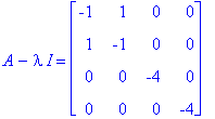 A-I*lambda = matrix([[-1, 1, 0, 0], [1, -1, 0, 0], [0, 0, -4, 0], [0, 0, 0, -4]])