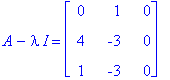 A-I*lambda = matrix([[0, 1, 0], [4, -3, 0], [1, -3, 0]])