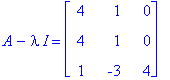 A-I*lambda = matrix([[4, 1, 0], [4, 1, 0], [1, -3, 4]])