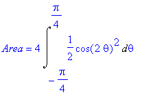 Area = 4*Int(1/2*cos(2*theta)^2,theta = -1/4*Pi .. 1/4*Pi)