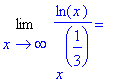 Limit(ln(x)/x^(1/3),x = infinity) = ``