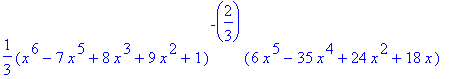 1/3*(x^6-7*x^5+8*x^3+9*x^2+1)^`-`(2/3)*(6*x^5-35*x^4+24*x^2+18*x)
