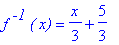 f^` -1`*`( x)` = 1/3*x+5/3