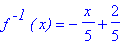 f^` -1`*`( x)` = -1/5*x+2/5