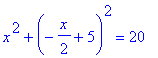 x^2+(-1/2*x+5)^2 = 20