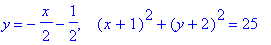 y = -1/2*x-1/2, `  `*(x+1)^2+(y+2)^2 = 25