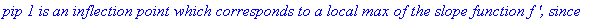 `pip 1 is an inflection point which corresponds to a local max of the slope function f ', since`