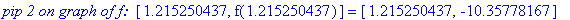 `pip 2 on graph of f: `*[1.215250437, f(1.215250437)] = [1.215250437, -10.35778167]
