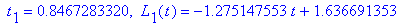 ` t`[1] = .8467283320, ` L`[1](t) = -1.275147553*t+1.636691353
