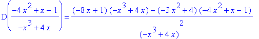 D((-4*x^2+x-1)/(-x^3+4*x)) = ((-8*x+1)*(-x^3+4*x)-(-3*x^2+4)*(-4*x^2+x-1))/(-x^3+4*x)^2