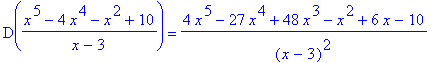 D((x^5-4*x^4-x^2+10)/(x-3)) = (4*x^5-27*x^4+48*x^3-x^2+6*x-10)/(x-3)^2