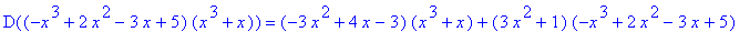 D((-x^3+2*x^2-3*x+5)*(x^3+x)) = (-3*x^2+4*x-3)*(x^3+x)+(3*x^2+1)*(-x^3+2*x^2-3*x+5)