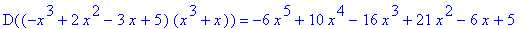 D((-x^3+2*x^2-3*x+5)*(x^3+x)) = -6*x^5+10*x^4-16*x^3+21*x^2-6*x+5