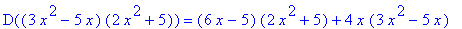 D((3*x^2-5*x)*(2*x^2+5)) = (6*x-5)*(2*x^2+5)+4*x*(3*x^2-5*x)