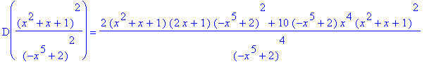 D((x^2+x+1)^2/(-x^5+2)^2) = (2*(x^2+x+1)*(2*x+1)*(-x^5+2)^2+10*(-x^5+2)*x^4*(x^2+x+1)^2)/(-x^5+2)^4