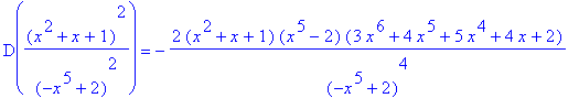 D((x^2+x+1)^2/(-x^5+2)^2) = -2*(x^2+x+1)*(x^5-2)*(3*x^6+4*x^5+5*x^4+4*x+2)/(-x^5+2)^4