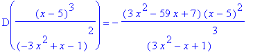 D((x-5)^3/(-3*x^2+x-1)^2) = -(3*x^2-59*x+7)*(x-5)^2/(3*x^2-x+1)^3