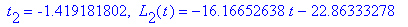` t`[2] = -1.419181802, ` L`[2](t) = -16.16652638*t-22.86333278