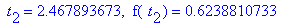 ` t`[2] = 2.467893673, ` f`(` t`[2]) = .6238810733