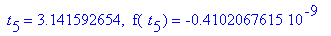 ` t`[5] = 3.141592654, ` f`(` t`[5]) = -.4102067615e-9