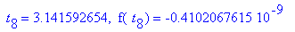 ` t`[8] = 3.141592654, ` f`(` t`[8]) = -.4102067615e-9