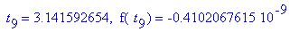 ` t`[9] = 3.141592654, ` f`(` t`[9]) = -.4102067615e-9