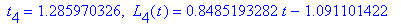 ` t`[4] = 1.285970326, ` L`[4](t) = .8485193282*t-1.091101422